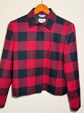 Talbots Buffalo Plaid Zip Front Wool Blend Jacket Red Black Womens 4
